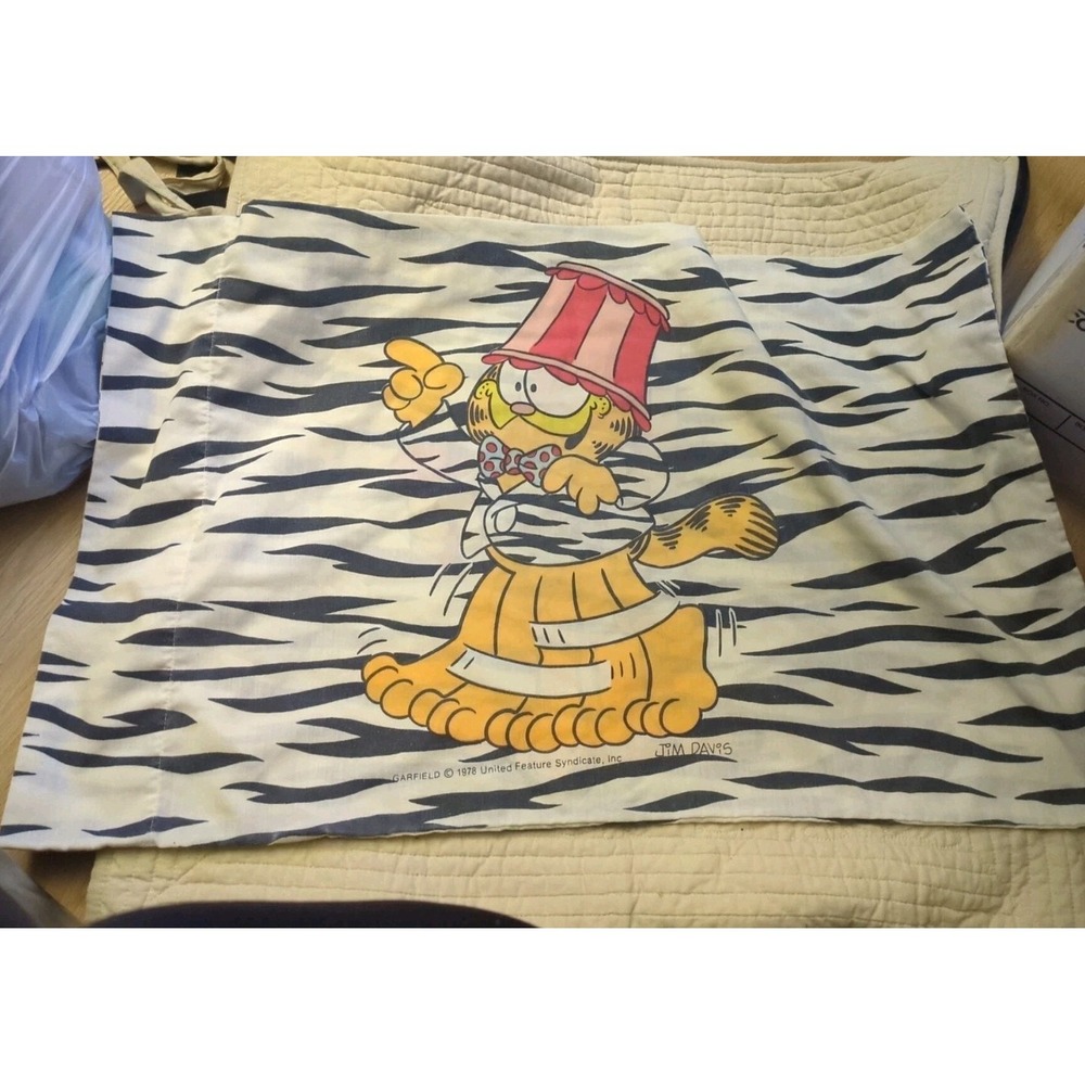 Vtg 1978 Party Garfield Zebra Print Double Sided‎ Pillow Case